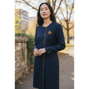 4549) Vintage 90s Kasper A.S.L Navy Gold Piping Secretary Career Blazer Dress 10